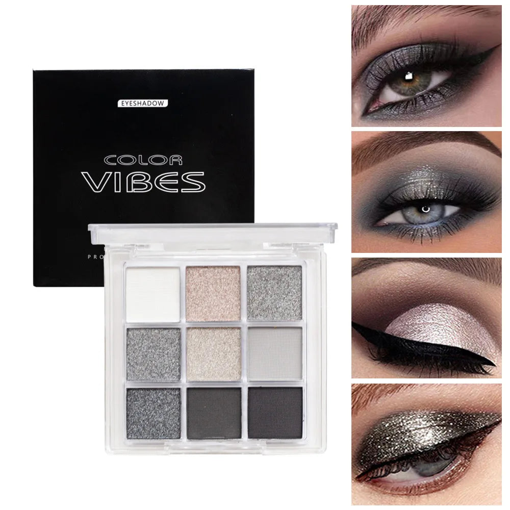 9-Color Eyeshadow Palette - Purple Matte & Shimmer Glitter