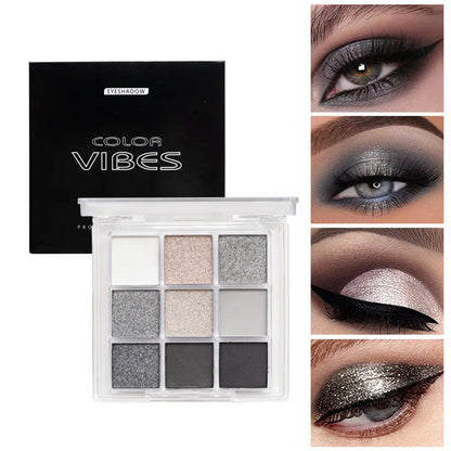 9-Color Eyeshadow Palette - Purple Matte & Shimmer Glitter