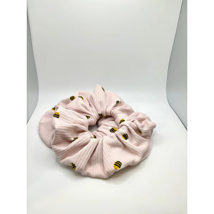 Pink Bees Ribbed Scrunchie