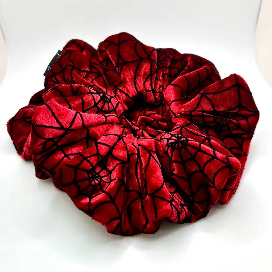 Red Spiderweb Crushed Velvet Scrunchie