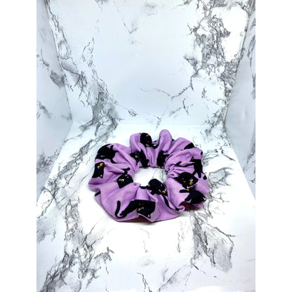 Mini Purple Kitty Cat Halloween Scrunchie