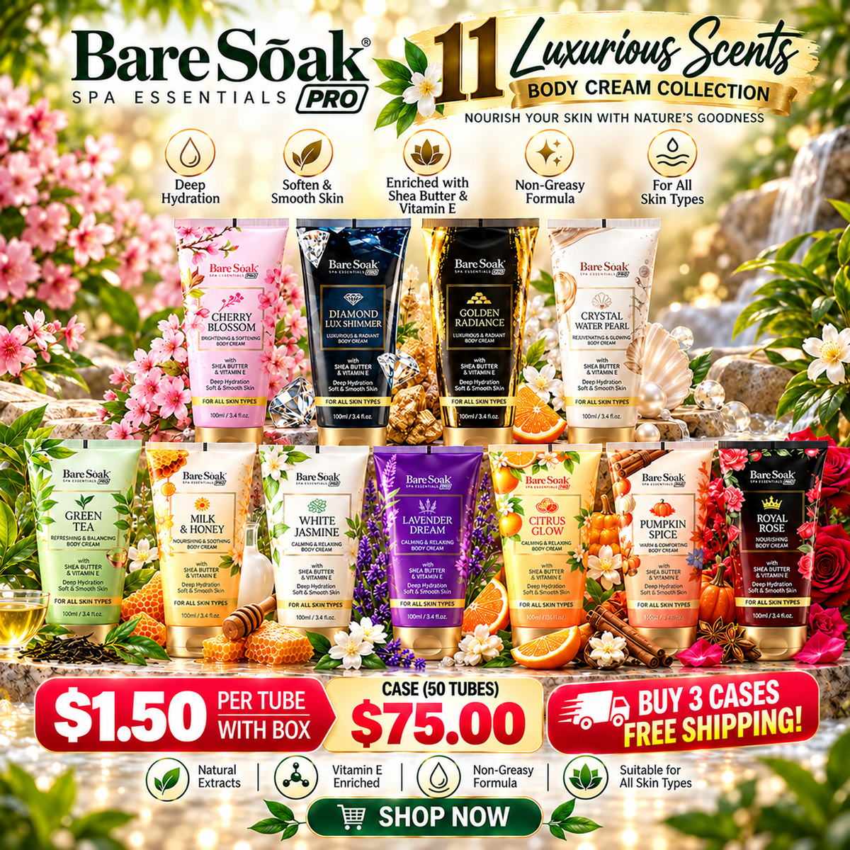 BARE SOAK GIFT LOTION WITH BOX 3.4OZ. (50-TUBE/CASE)