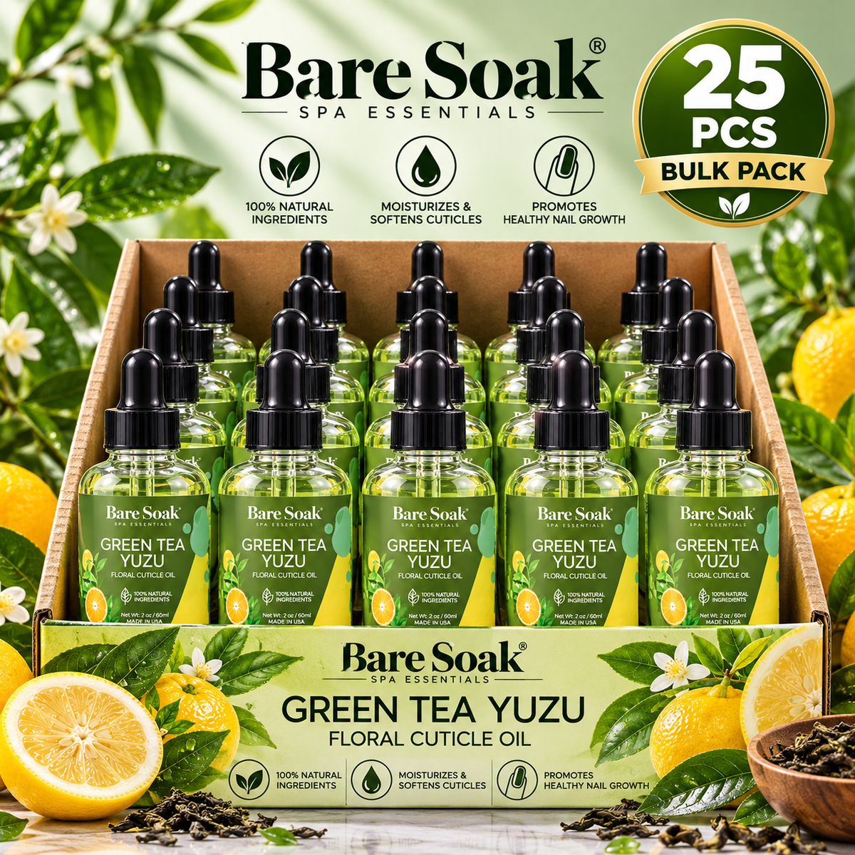 BARE SOAK CUTICLE OIL 2OZ. - GREEN TEA YUZU