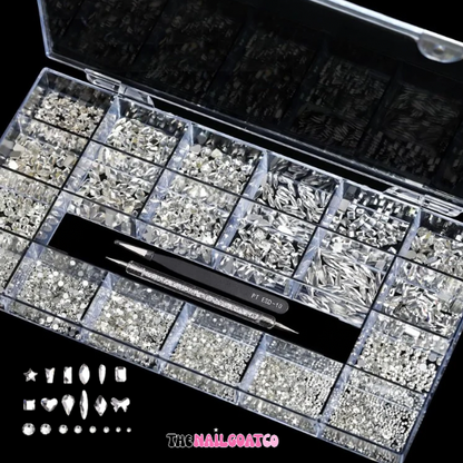 TheNailGoatCo 1000 PCS Silver AB Crystal Nail Tray