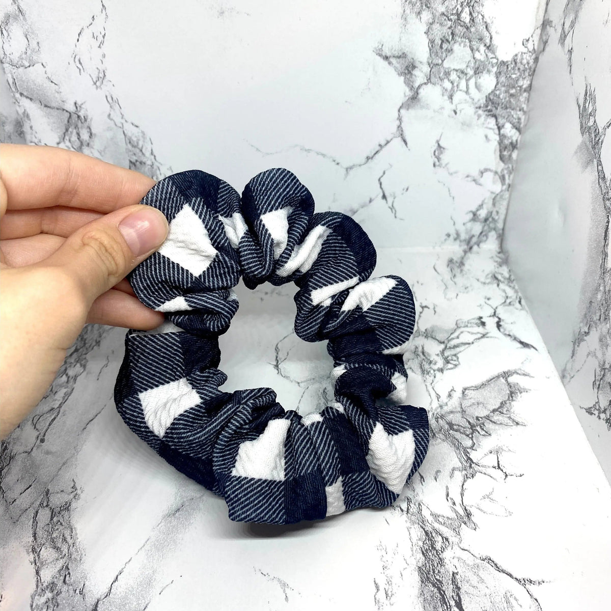 Mini Black and White Buffalo Bullet Scrunchie