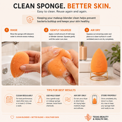 Texas Beauty &amp; Health Makeup Sponges | Foundation Blending Set | 5 Count in Jar – Orange