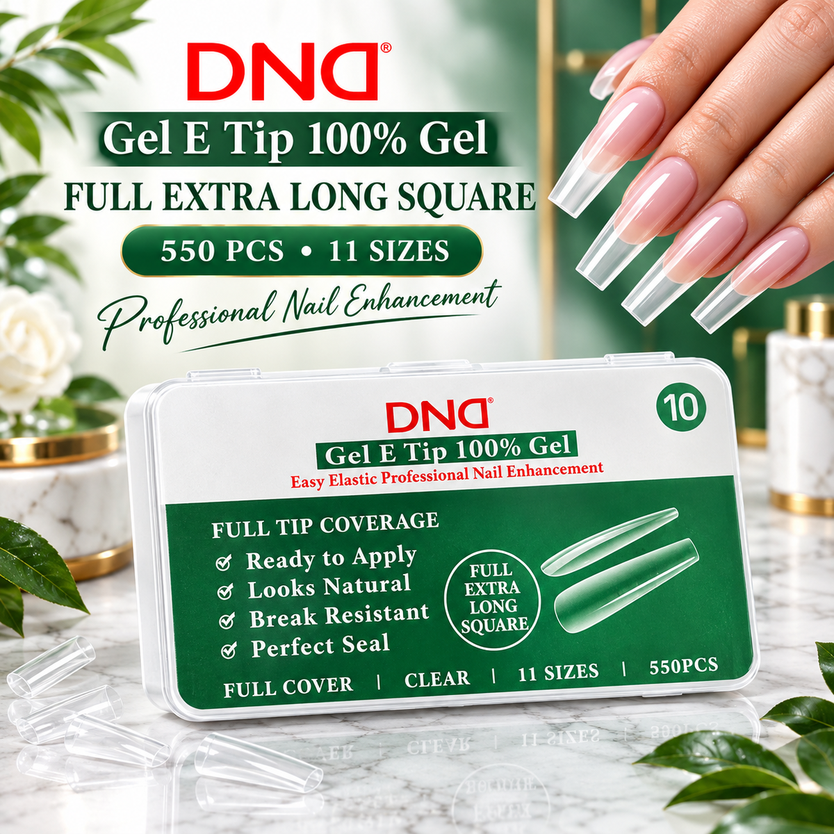 DND SOFT GEL NAIL TIP NO.10 - FULL EXTRA LONG SQUARE