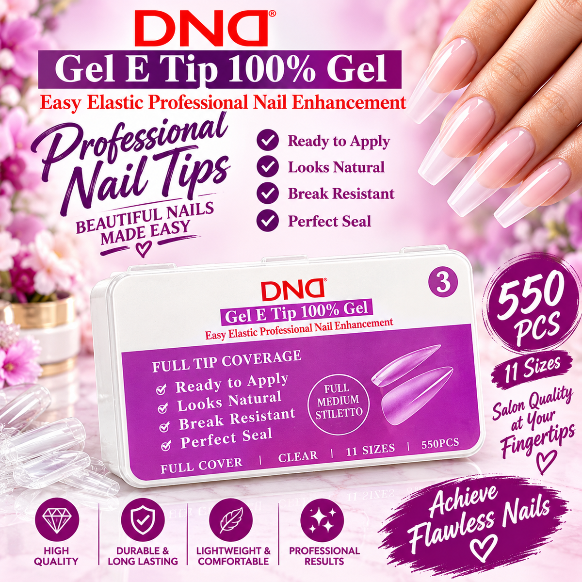 DND SOFT GEL NAIL TIP NO.3 - FULL MEDIUM STILETTO