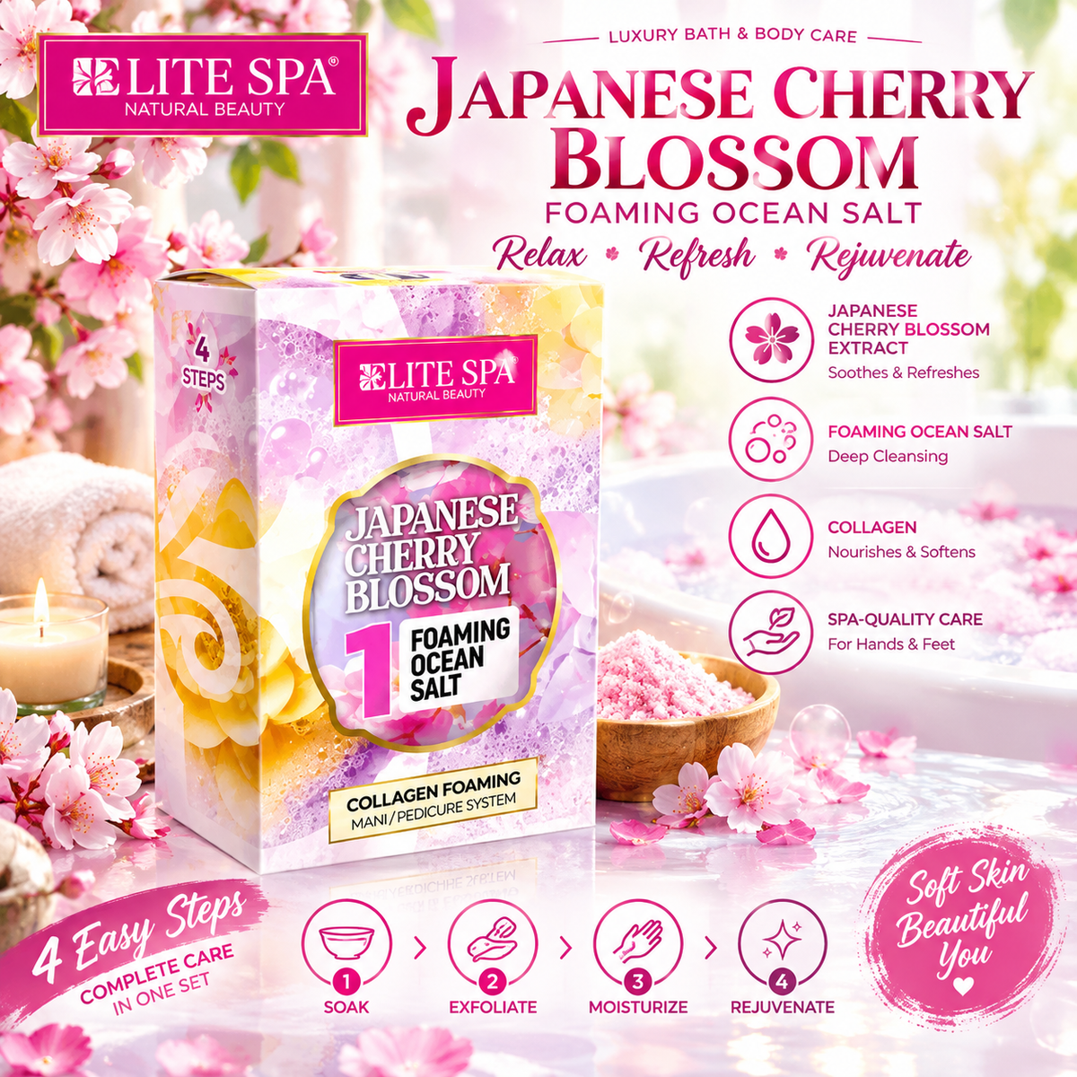 BARE SOAK ELITE 4-IN-1 COLLAGEN SPA - 50-PACK/CASE