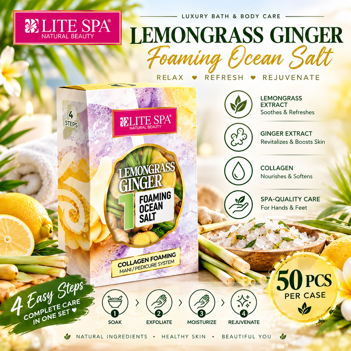 BARE SOAK ELITE 4-IN-1 COLLAGEN SPA - 50-PACK/CASE