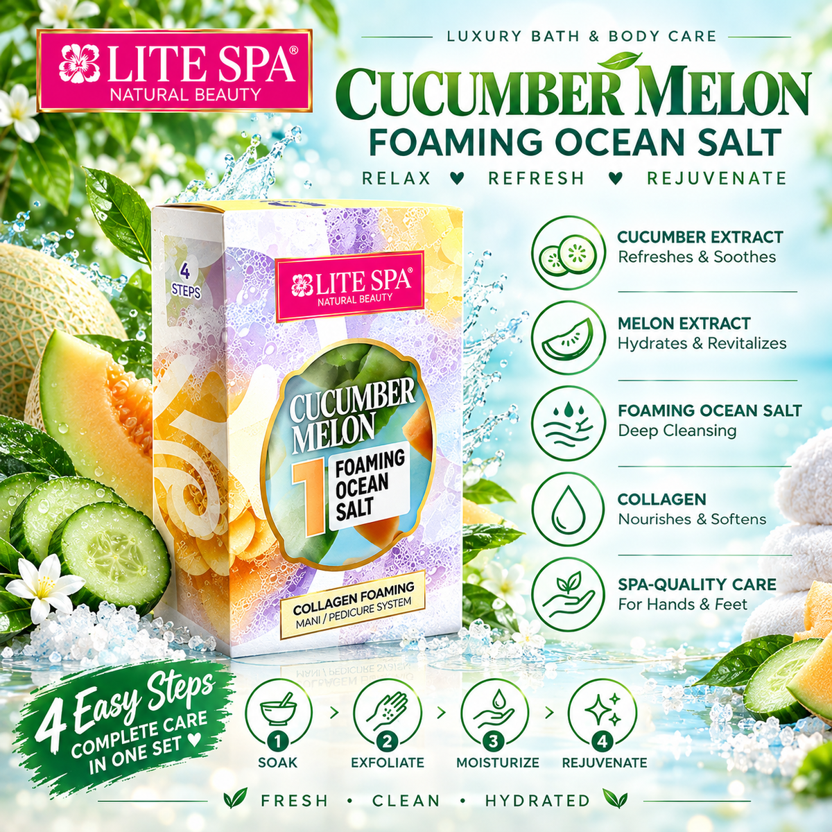 BARE SOAK ELITE 4-IN-1 COLLAGEN SPA - 50-PACK/CASE