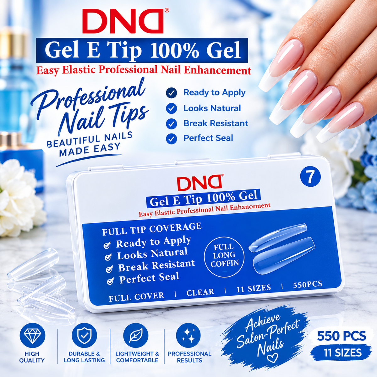 DND SOFT GEL NAIL TIP NO.7 - FULL LONG COFFIN