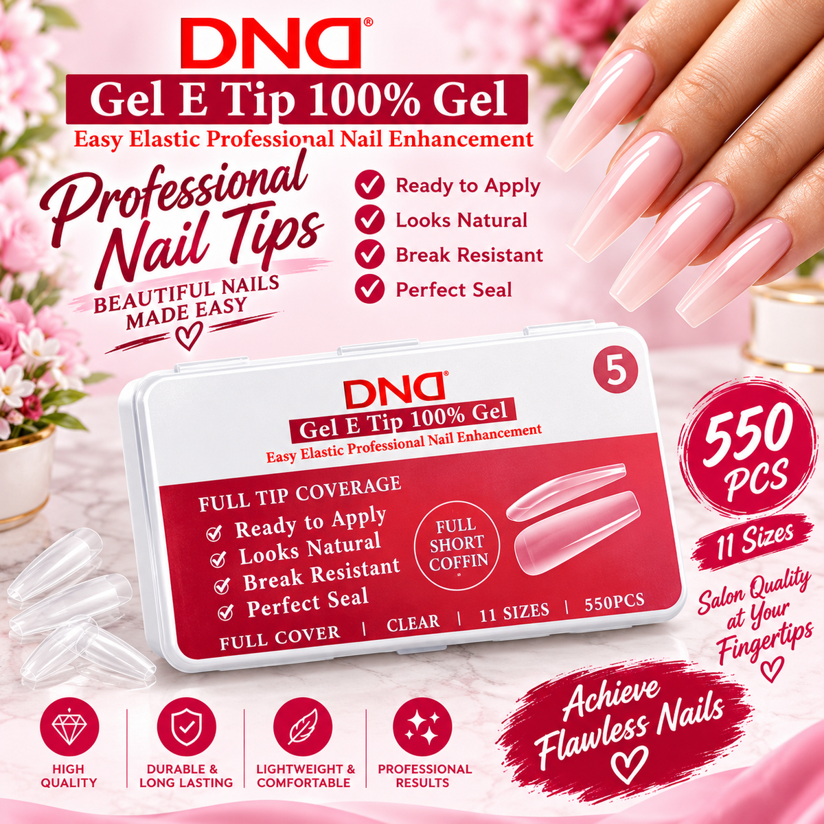 DND SOFT GEL NAIL TIP NO.5 - FULL SHORT COFFIN