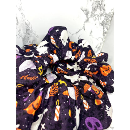Purple Ghost and Pumpkin Halloween Scrunchie