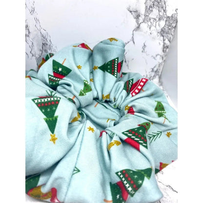Blue Glitter Christmas Trees Christmas Scrunchie