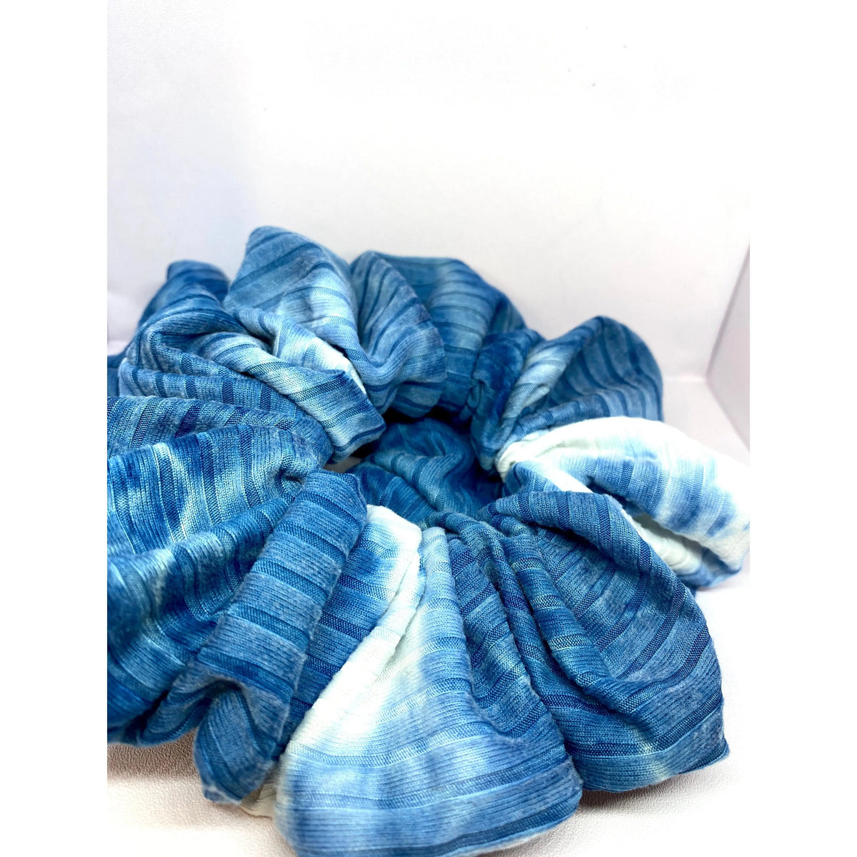 Dark Blue Tie Dye Ribbed Scrunchie