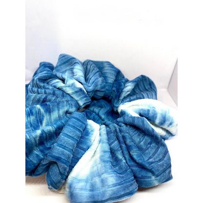 Dark Blue Tie Dye Ribbed Scrunchie