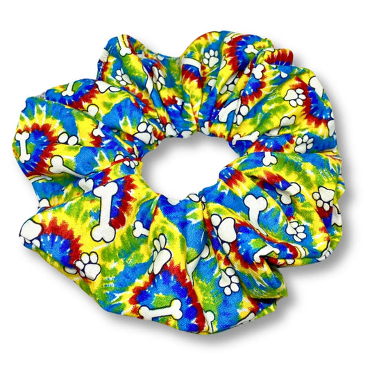 Tie Dye Bones Paw Print Scrunchie