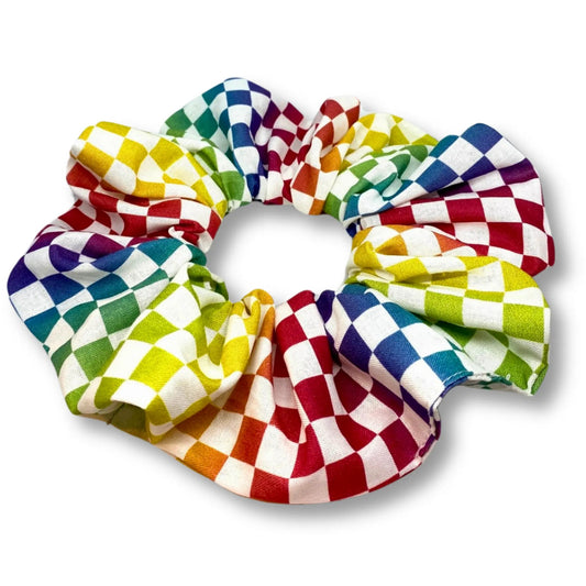 White Checkered Rainbow Scrunchie