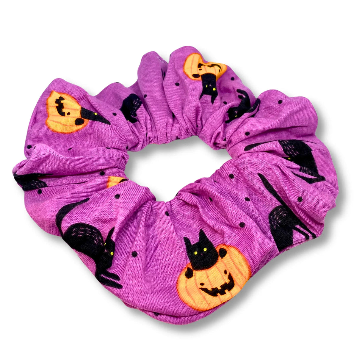 Purple Pumpkin Cat Halloween Scrunchie