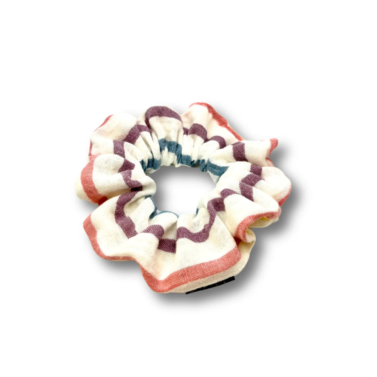 Mini Rainbow White Striped Scrunchie