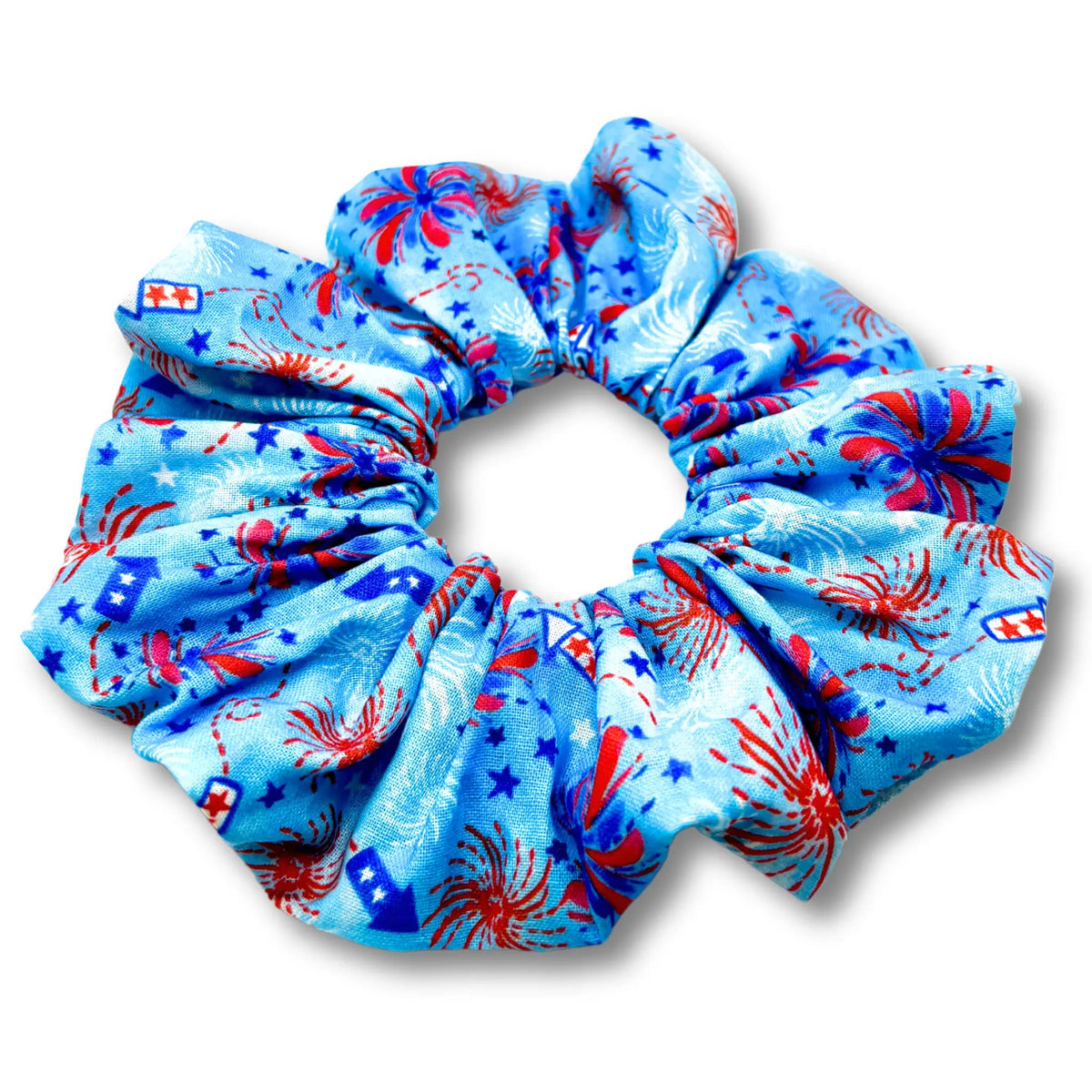 Blue Fireworks 4th of July Scrunchie