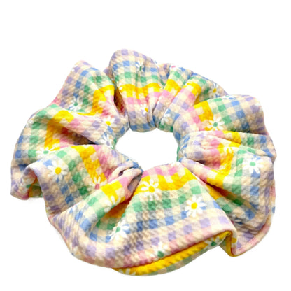 Pastel Gingham Flowers Spring Bullet Scrunchie