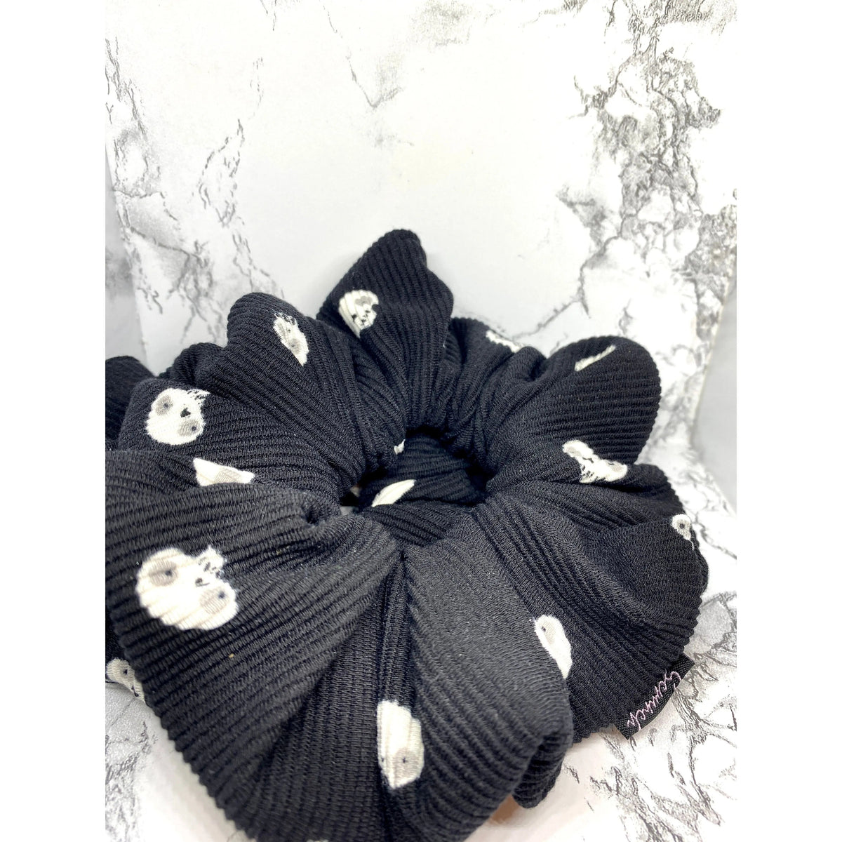 Black Skulls Halloween Ribbed Scrunchie