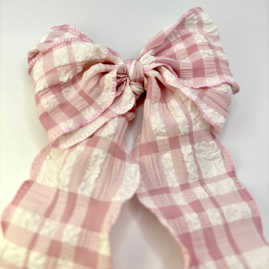 Pink Gingham Spring Double Bow