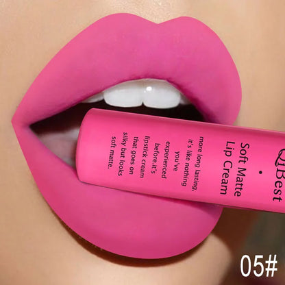 QIBEST Matte Liquid Lipstick Sexy Red Black Nude Lipgloss Waterproof Long Lasting Velvet Lip Gloss Makeup Lip Stain Tint 34Color