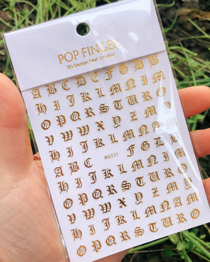 Nail Art Stickers Alphabet Sticker Letter Stickers Transfers Black Old English Font Letter Goth Gothic Nail Sticker Decoration