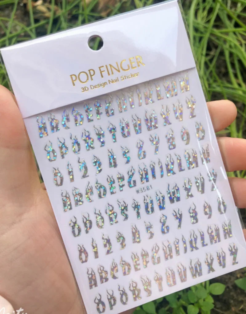 Nail Art Stickers Alphabet Sticker Letter Stickers Transfers Black Old English Font Letter Goth Gothic Nail Sticker Decoration