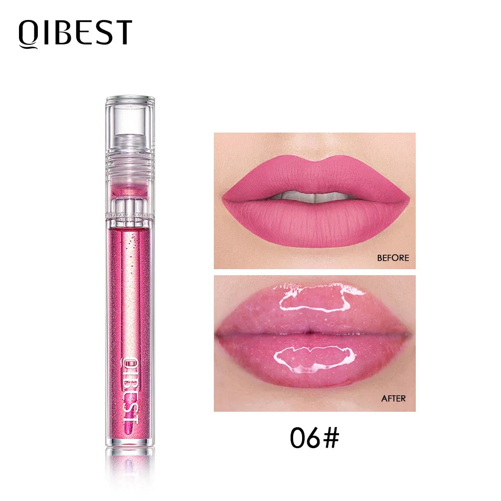 QIBEST Moisturizer Plumper Lip Gloss Long Lasting Transparent Lipgloss Base Watery Luster Glossy Lip Tint Waterproof Lips Makeup