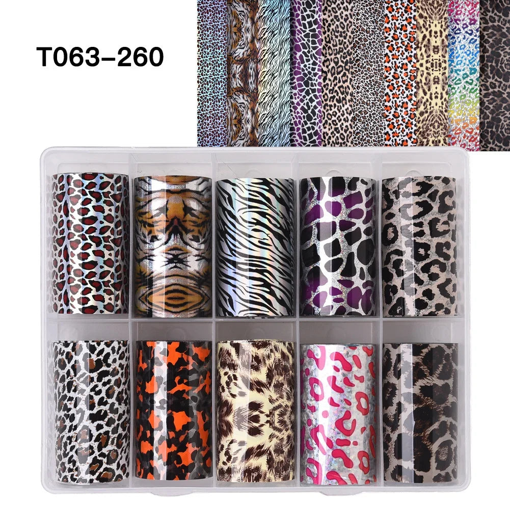 10 Rolls Leopard Print Nail Foils Transfer Paper Amber Nail Art Stickers Snake Skin Manicure Set Decal Animal Nails Decoration