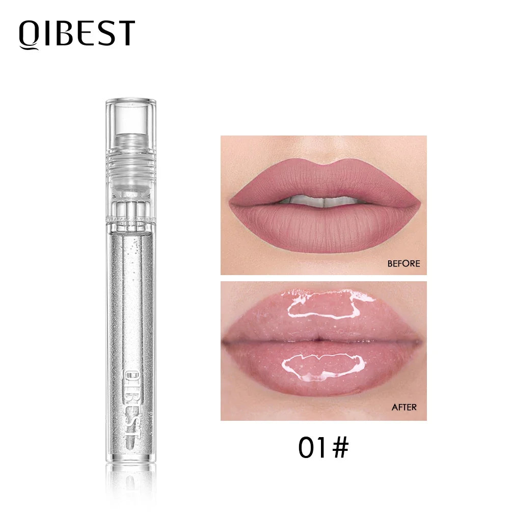 QIBEST Moisturizer Plumper Lip Gloss Long Lasting Transparent Lipgloss Base Watery Luster Glossy Lip Tint Waterproof Lips Makeup