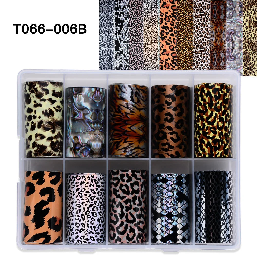 10 Rolls Leopard Print Nail Foils Transfer Paper Amber Nail Art Stickers Snake Skin Manicure Set Decal Animal Nails Decoration