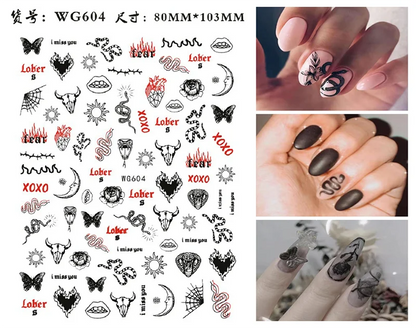 Nail Sticker Snake  Dragon Butterfly Black Multicolor Decals Nail Art Tattoo Slider Water Transfer Letter Nails Art Decoration