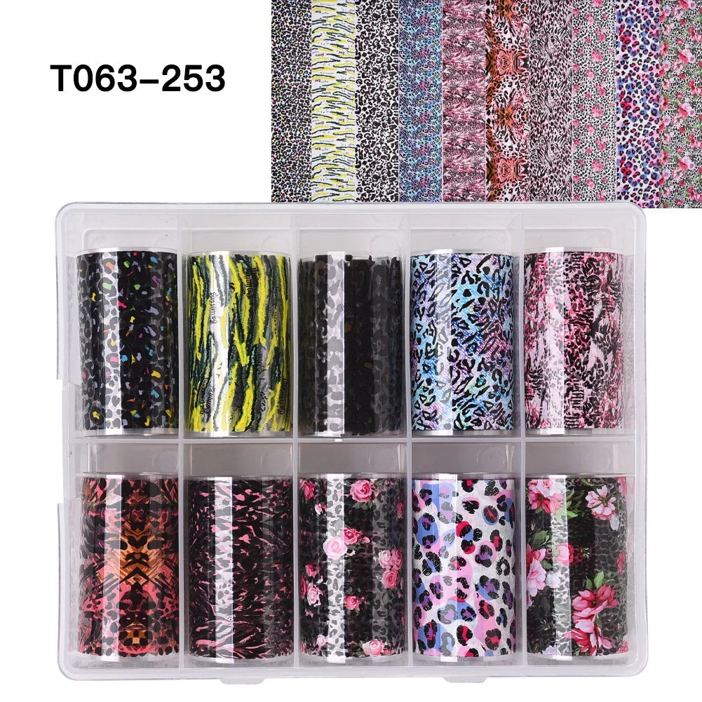 10 Rolls Leopard Print Nail Foils Transfer Paper Amber Nail Art Stickers Snake Skin Manicure Set Decal Animal Nails Decoration