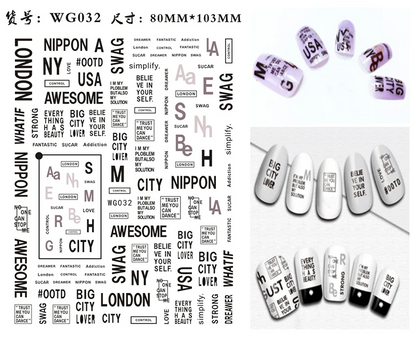 Nail Art Stickers Alphabet Sticker Letter Stickers Transfers Black Old English Font Letter Goth Gothic Nail Sticker Decoration