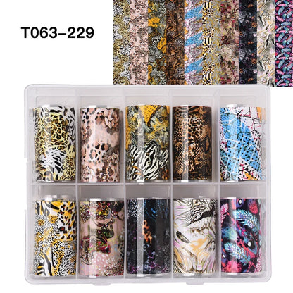 10 Rolls Leopard Print Nail Foils Transfer Paper Amber Nail Art Stickers Snake Skin Manicure Set Decal Animal Nails Decoration