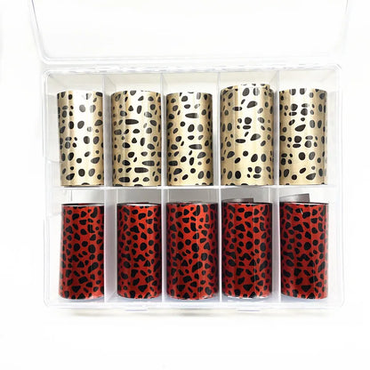 10 Rolls Leopard Print Nail Foils Transfer Paper Amber Nail Art Stickers Snake Skin Manicure Set Decal Animal Nails Decoration