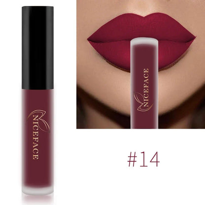 NICEFACE Matte Liquid Lipstick Waterproof Long Lasting Lip Gloss Tint Sexy Red Nude Purple Metallic Lipsticks Makeup Cosmetics
