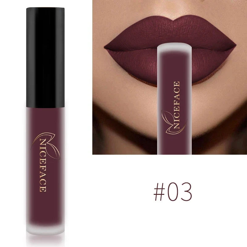 NICEFACE Matte Liquid Lipstick Waterproof Long Lasting Lip Gloss Tint Sexy Red Nude Purple Metallic Lipsticks Makeup Cosmetics