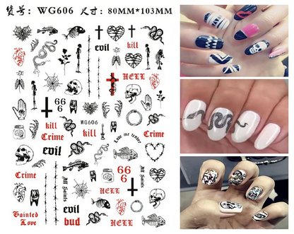 Nail Sticker Snake  Dragon Butterfly Black Multicolor Decals Nail Art Tattoo Slider Water Transfer Letter Nails Art Decoration