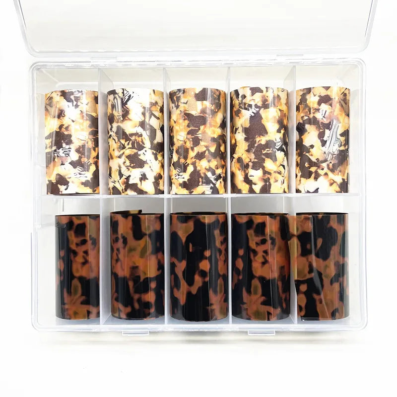 10 Rolls Leopard Print Nail Foils Transfer Paper Amber Nail Art Stickers Snake Skin Manicure Set Decal Animal Nails Decoration