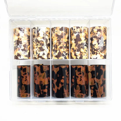 10 Rolls Leopard Print Nail Foils Transfer Paper Amber Nail Art Stickers Snake Skin Manicure Set Decal Animal Nails Decoration
