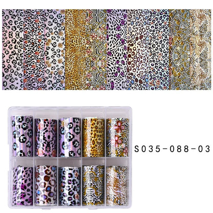 10 Rolls Leopard Print Nail Foils Transfer Paper Amber Nail Art Stickers Snake Skin Manicure Set Decal Animal Nails Decoration