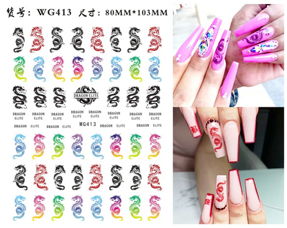 Nail Sticker Snake  Dragon Butterfly Black Multicolor Decals Nail Art Tattoo Slider Water Transfer Letter Nails Art Decoration
