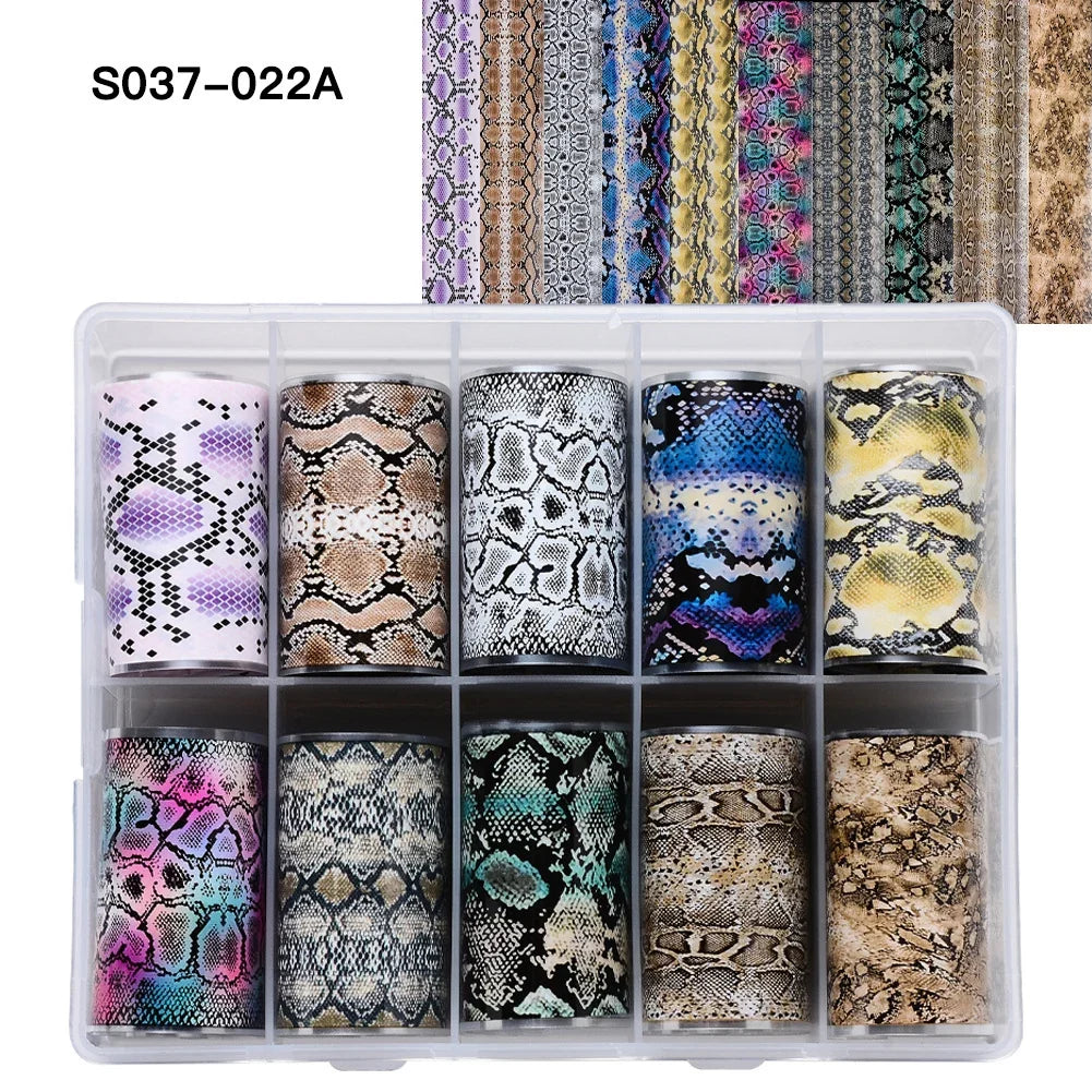 10 Rolls Leopard Print Nail Foils Transfer Paper Amber Nail Art Stickers Snake Skin Manicure Set Decal Animal Nails Decoration