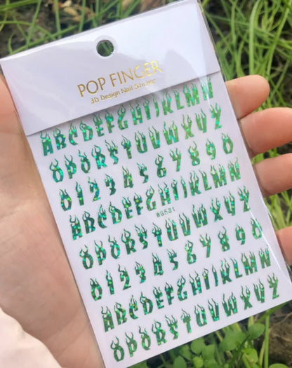 Nail Art Stickers Alphabet Sticker Letter Stickers Transfers Black Old English Font Letter Goth Gothic Nail Sticker Decoration